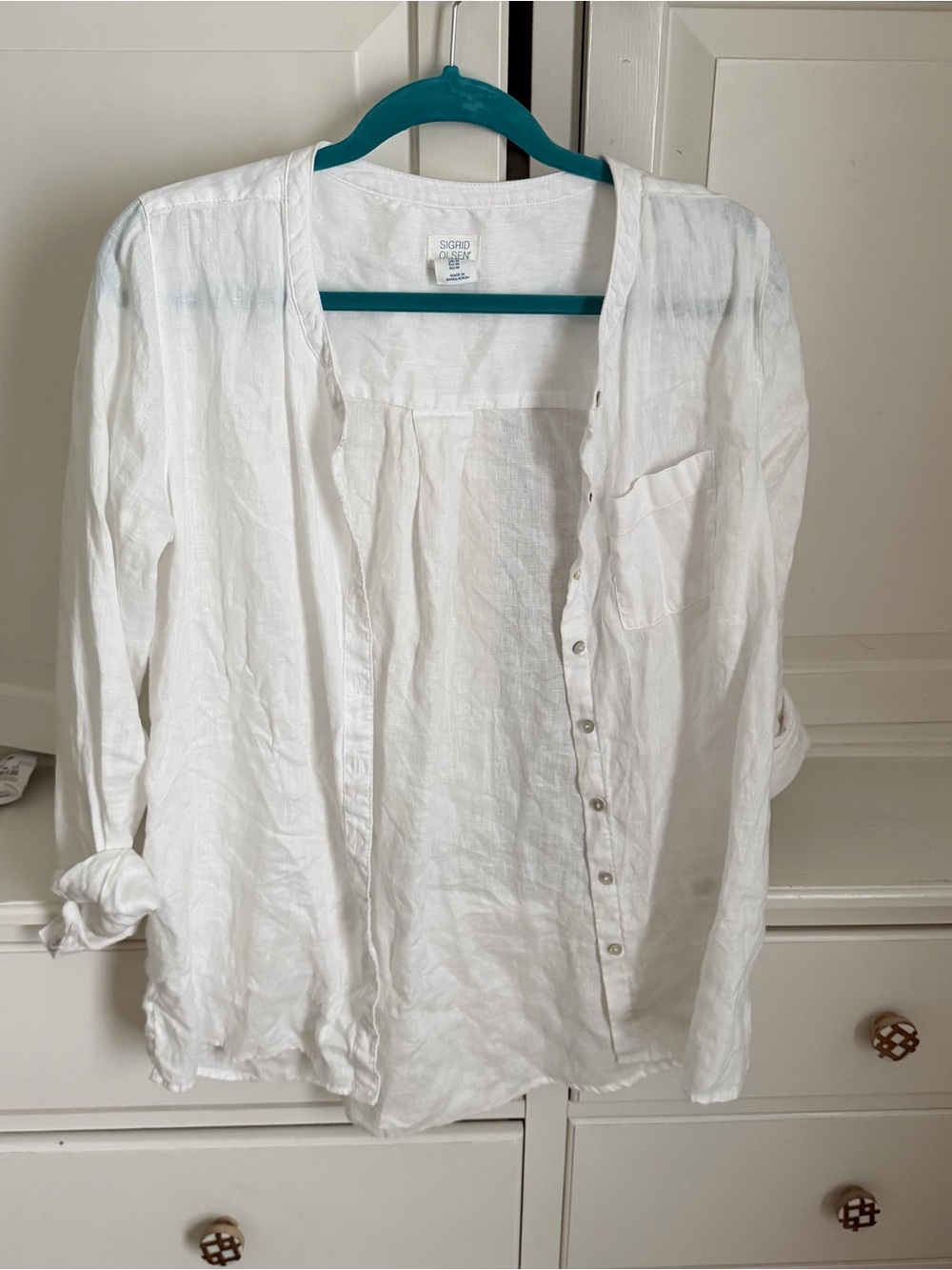 Sigrid Olsen White Linen Casual Button-Down Shirt